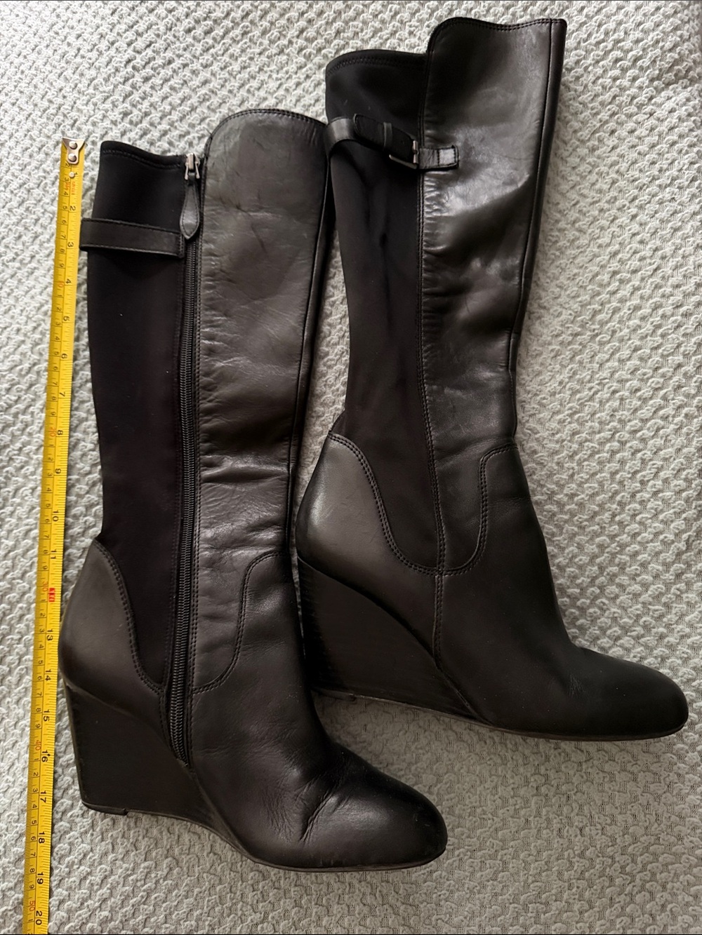 Franco Sarto Black Micro Fiber Wedge Knee-High Boots